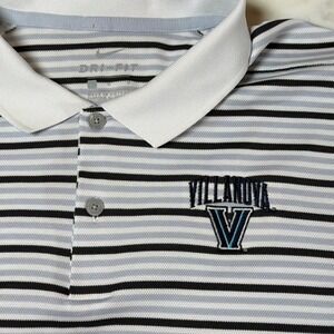 Nike Villanova Polo Mens L White Grey Striped Dri-FIT Short Sleeve Excellent